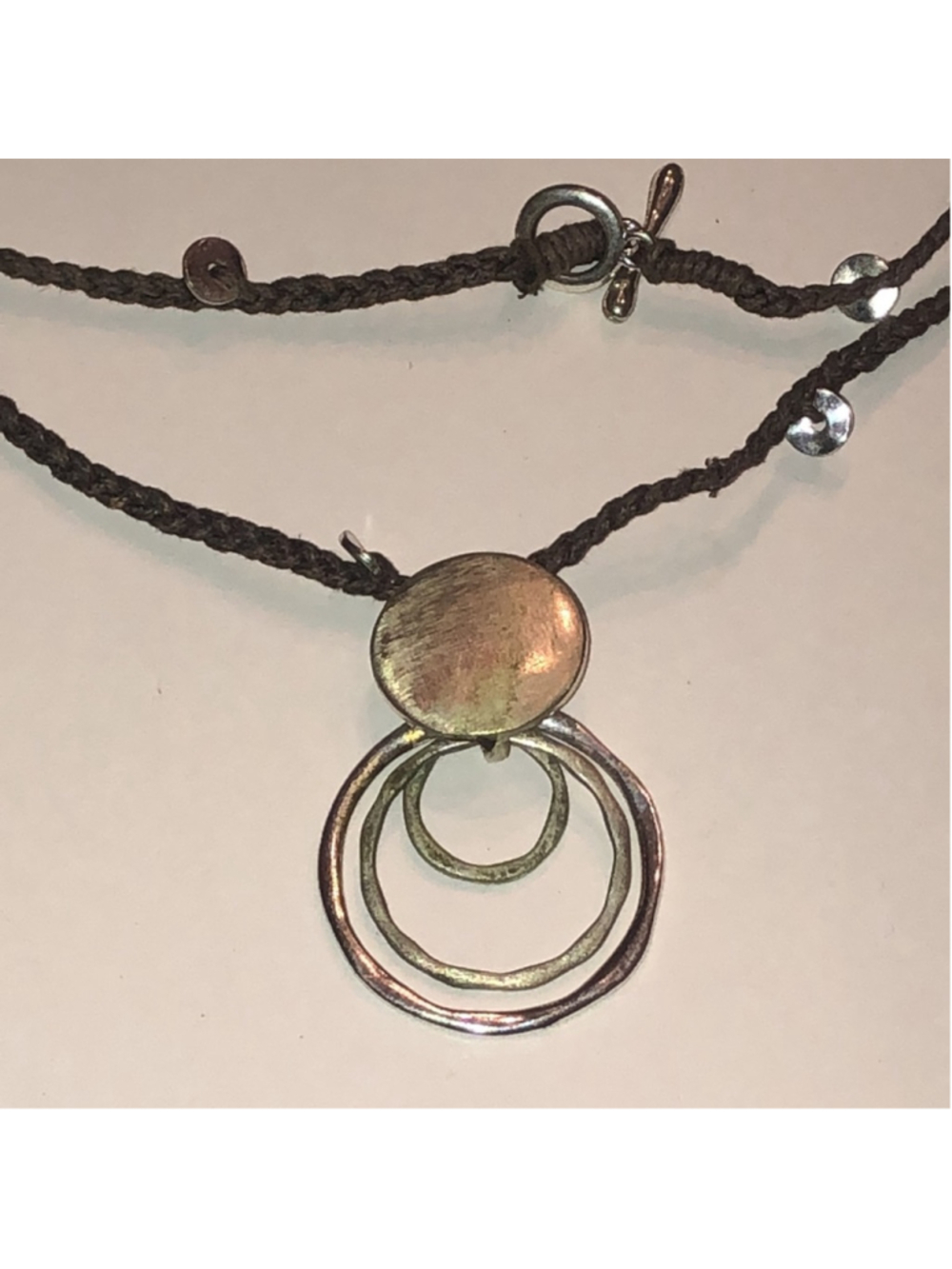 Elegant Silver Tone Round Boho Pendant Fabric Chain Necklace